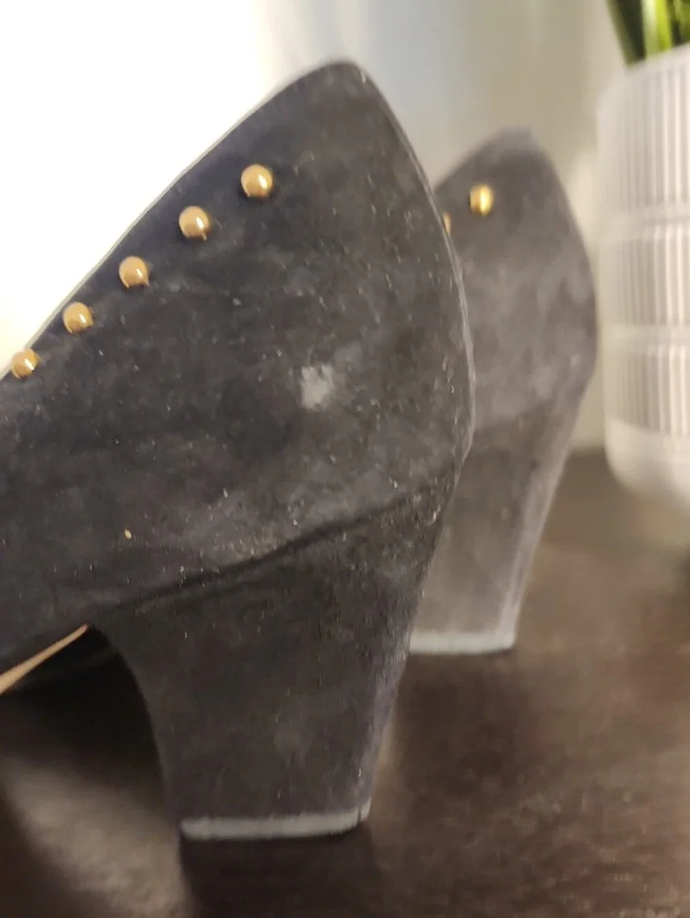 Escada Black Suede Pumps with Gold Stud Detailing